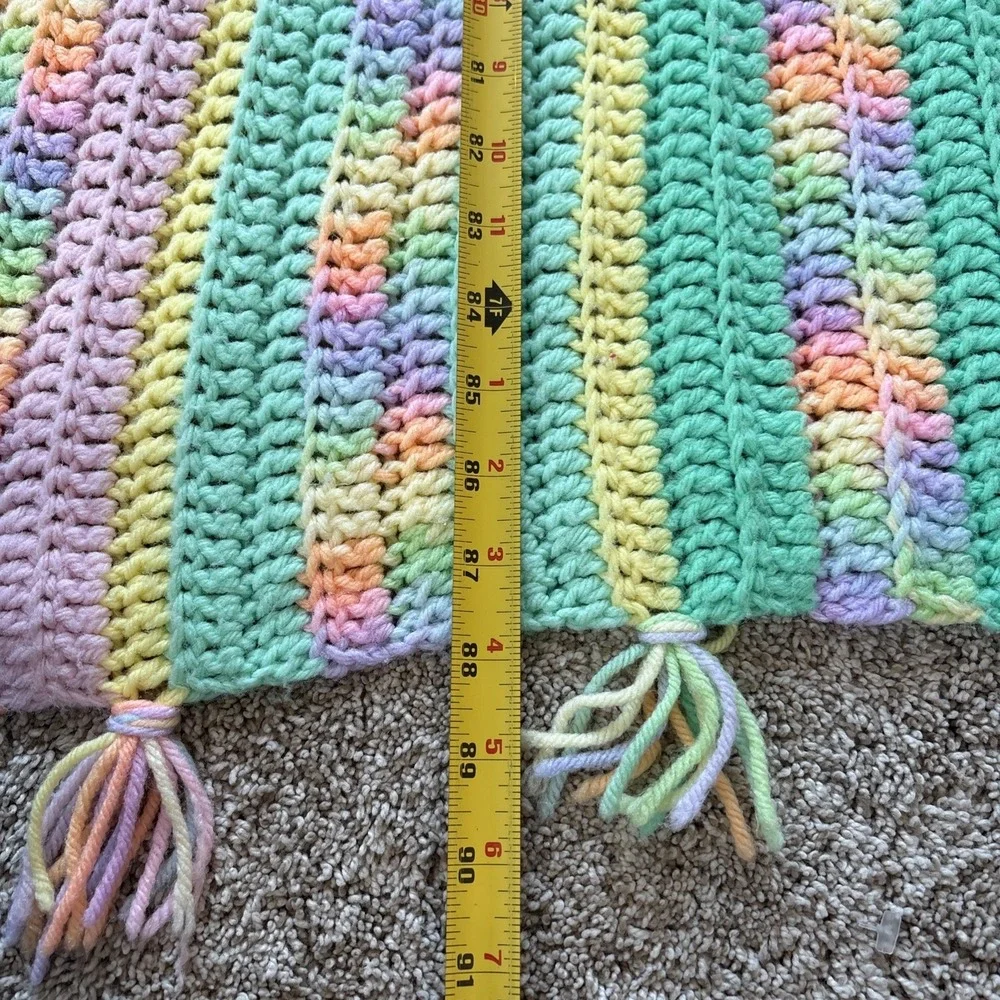 Vtg‎ Handmade Crochet Afghan Large Pastel Throw Blanket Spring Easter 50
